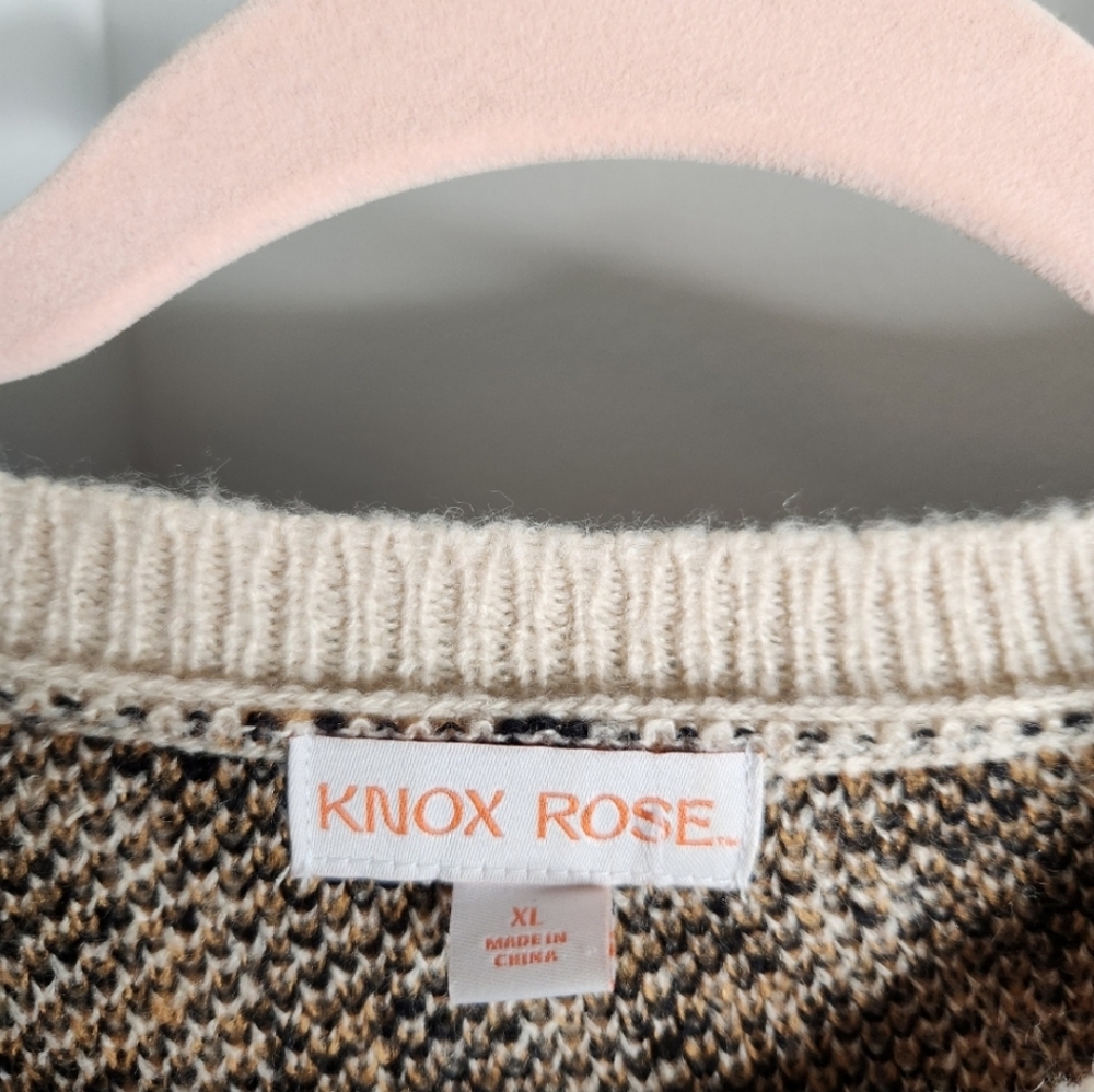 Knox Rose Sweater womens XL cream black animal print ribbed hem - Picture 3 of 5